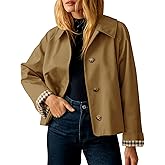 Flygo Womens Trench Coat Cropped Casual Jackets Oversized Button Down Long Sleeve Lapel Jacket Coats