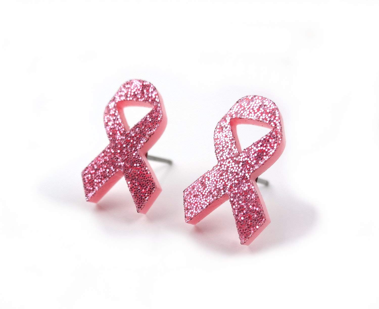 Tiny Pink Ribbon Breast Cancer Support Stud Earrings in