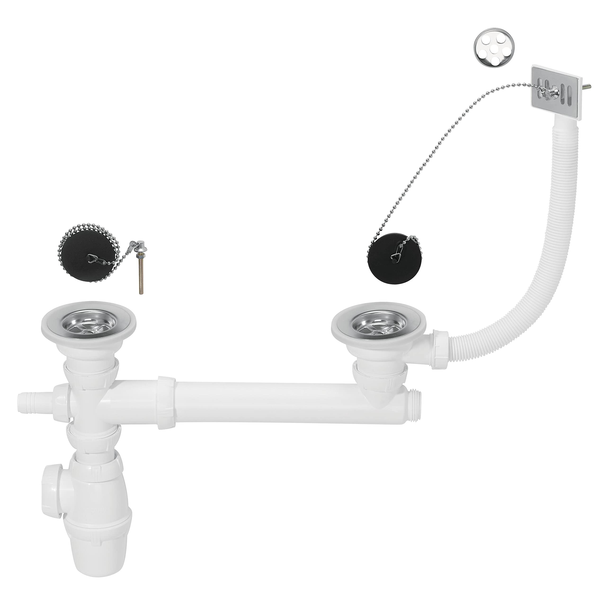 Wirquin SP3233 Siphon / 2 Plugholes / 2 Plugs/Pipe/Washing Machine Connection