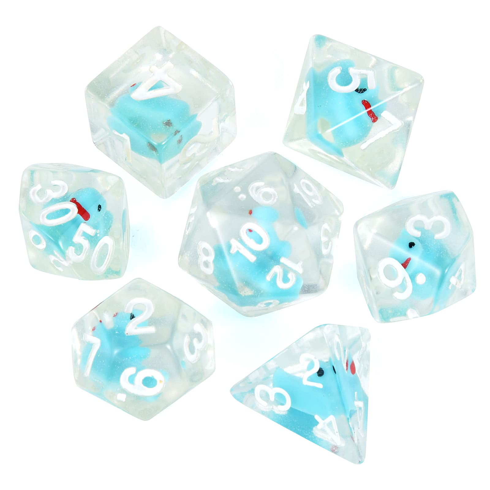 FLASHOWL Duck Dice Polyhedral & RPG Dice DND Dice Set with Duck Inside Polyhedral Roll Play Gaming D20 Dice Dungeons and Dragon Dice 7 Pieces Blue