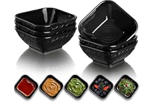 Berglander Dip Bowls Set 6pcs, 180mL Black Plastic Dipping Bowls, Matte Stone Texture Soy Sauce Plates, Mini Appetizer Bowls 