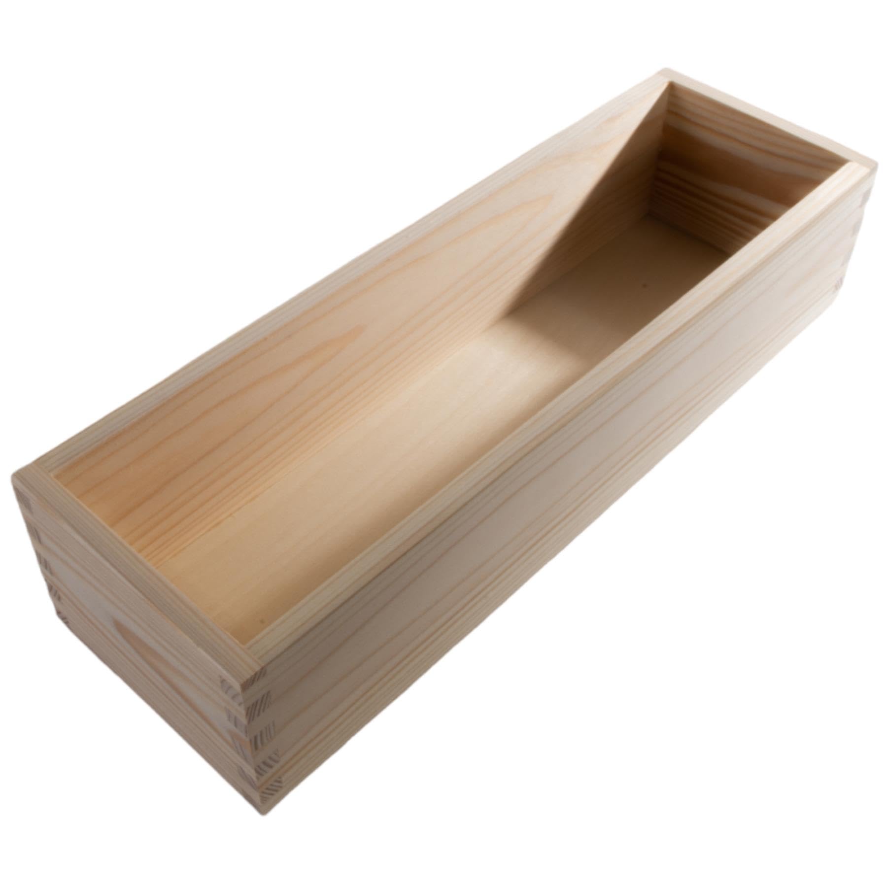 WooDeeDoo Long Wooden Display Box – Unfinished Pine Open Top Container for Gift Packaging Wine Bottle Presentation or Retail Styling Lidless Crate Tray – 36 x 11.5 x 7.5 cm