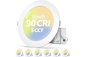 Fondwell Canless Recessed Lighting 6-Inch: 5CCT 12W 90CRI 1050LM for Super Bright Illumination