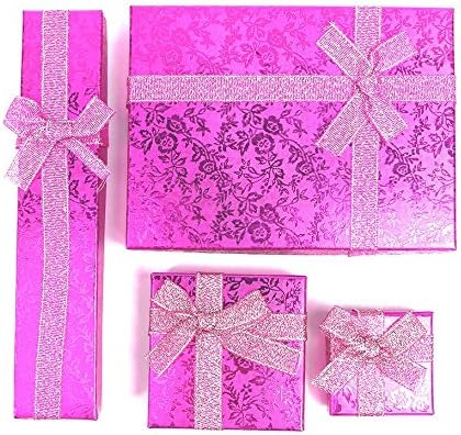x 4 Pcs Mix Size Set of Beautiful Sparkling Elegant Ribbon Jewellery Gift Boxes for Necklaces Bracelets Earrings Rings Presents Gift Box