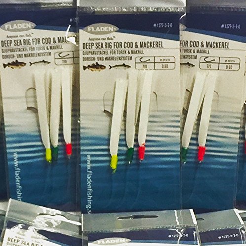 FLADEN (Min of 23 Packs of WHITE DAYLIGHT - 3 Hooks - Sea Fishing Lure Rig (Hook Size 7/0) - Excellent Deep Sea Rig for Cod and Mackerel [17-1277-3-7/0-25]