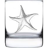 Bevvee Starfish Rocks Glass - Beach Themed Decor and Decorative Ocean Glassware Gifts for Women and Men - 10.25 Oz Glasses