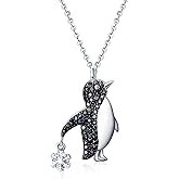 YAFEINI Penguin Dog Gifts Sterling Silver Penguin Snowflake Necklace Heart Dog Pendant Jewelry for Women Girls Christmas Gifts
