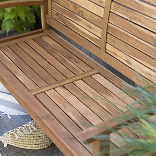 Contemporary 4 ft. Horizontal Slat Back Outdoor Garden Bench Made Of Premium Acacia Wood With Slightly Curved Arms In Natural Acacia Wood Finish, 600 pounds weight capacity - Assembly Required - Thumbnail 7