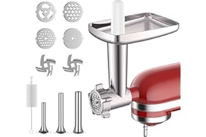Metal Meat Grinder Attachment for KitchenAid Stand Mixers, Food Grinder Attachment Includes 4 Grinding Plates, 3 Sausage Stuffer Tubes, 2 Grinding Blades, Grinder and Sausage Stuffer by COFUN