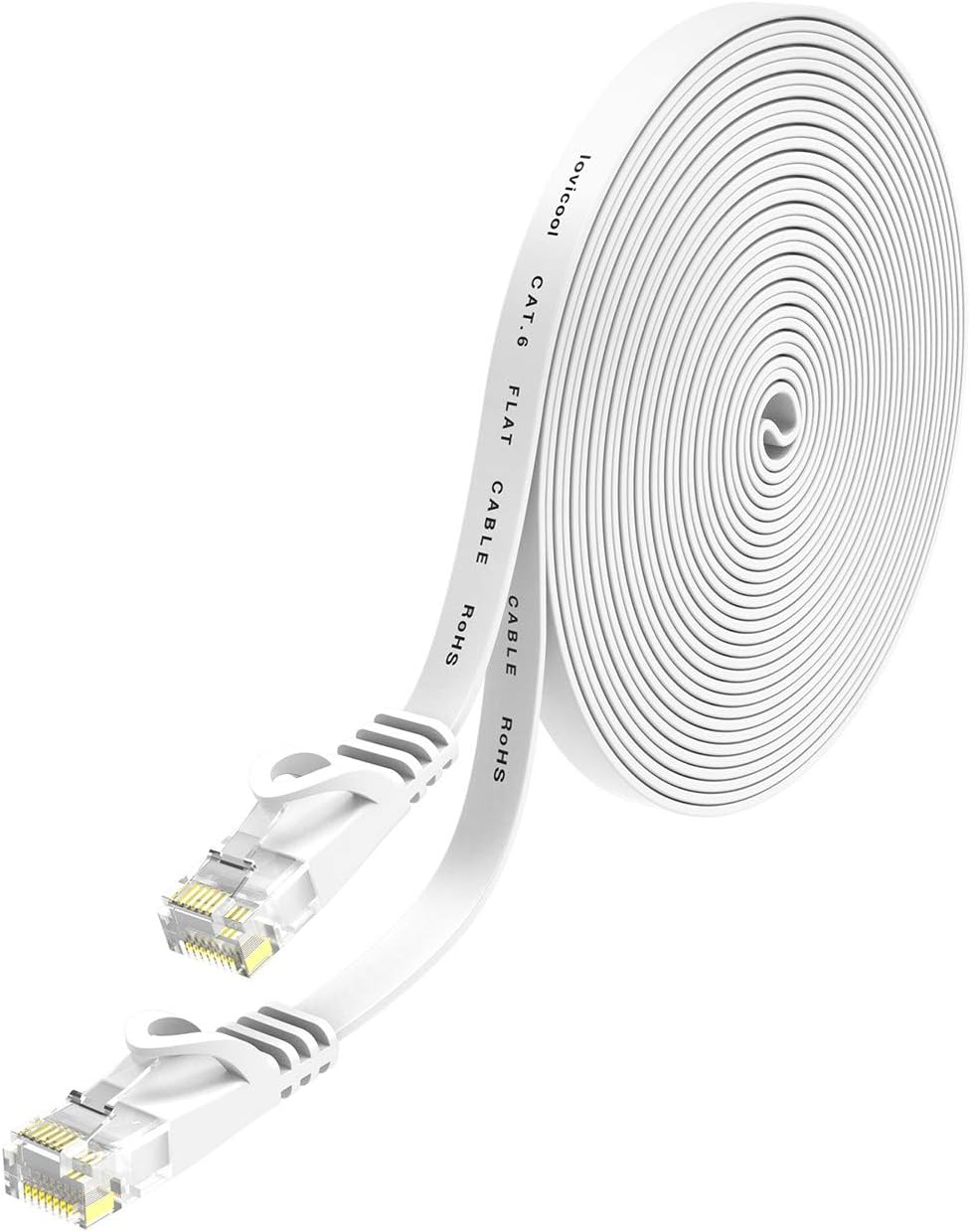Lovicool Cat6 Ethernet Cable 8m,High-Speed Patch Cable RJ45 Connector,CAT 6 Lan Network Cords Flat Design 250Mhz/s UTP for Console, PS3, PS4, PS5, Switch, Router, Modem, Patch Panel, PC, TV-White