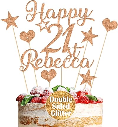 EDSG Personalised Name Age Rose Gold Glitter Birthday Cake Topper Custom