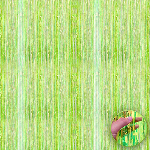 KatchOn, Neon Green Fringe Curtain | Lime Green Streamers for Margs and Matrimony Bachelorette Decorations | Green Tinsel Backdrop for Neon Party Decoration, Glow Party and Halloween Decorations
