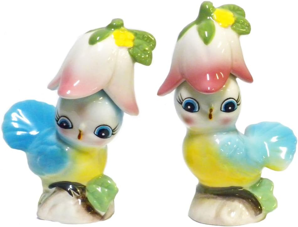 Vintage Style Bluebird with Flowers Salt & Pepper Shaker Set-3.5" high