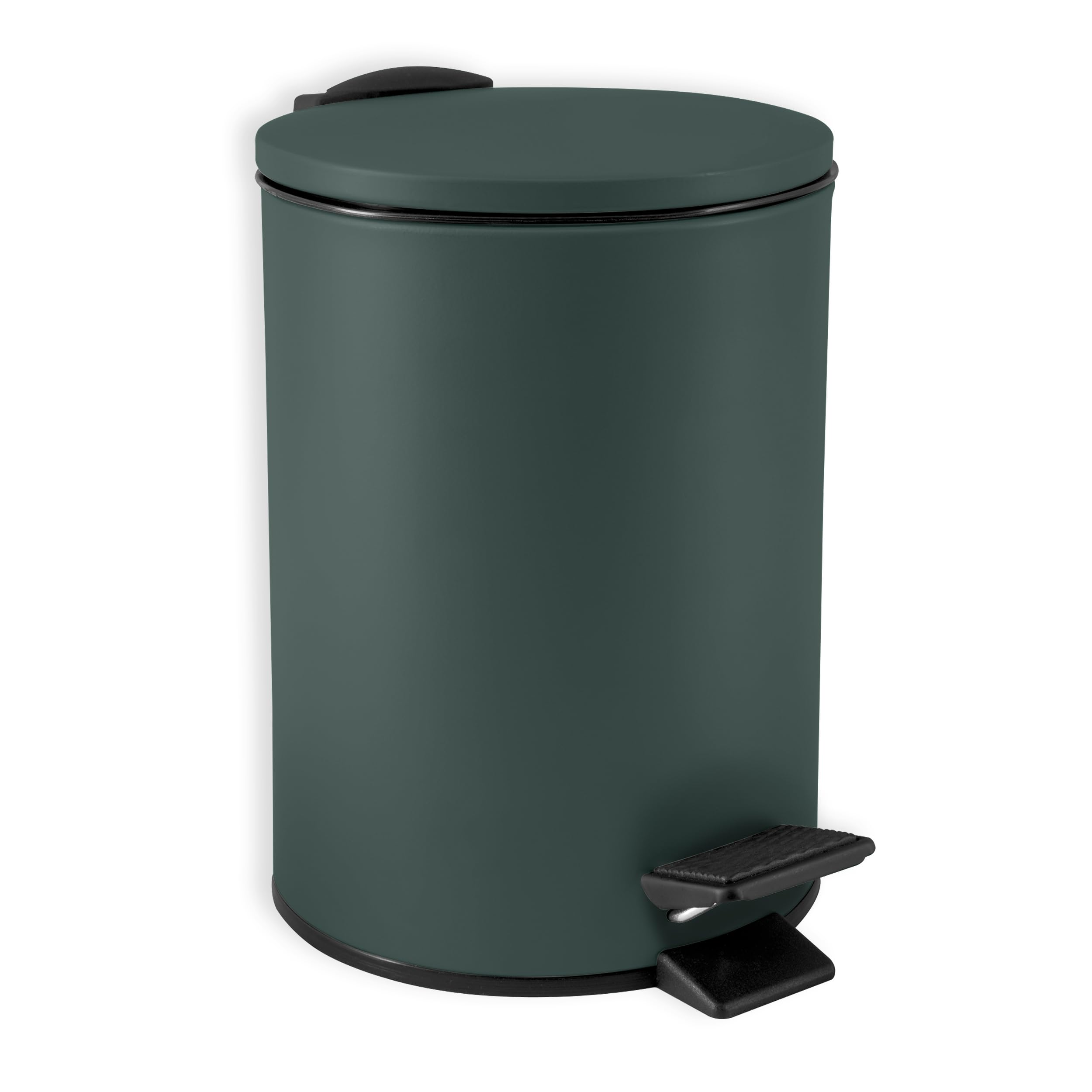 Spirella Adelar Cosmetic Bin, 3 Litres, Stainless Steel with Soft-Close Mechanism and Inner Bucket, Bathroom Bin, Soft Close Waste Bin, Dark Green
