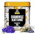 BLUE TEA - Chamomile Tea - Butterfly Pea Flower -18 Count - Pyramid Tea Bag | DETOX TEA | Caffeine Free - Flower Based - Vegan - Non-Bitter - Natural Ingredients | Tin Packaging