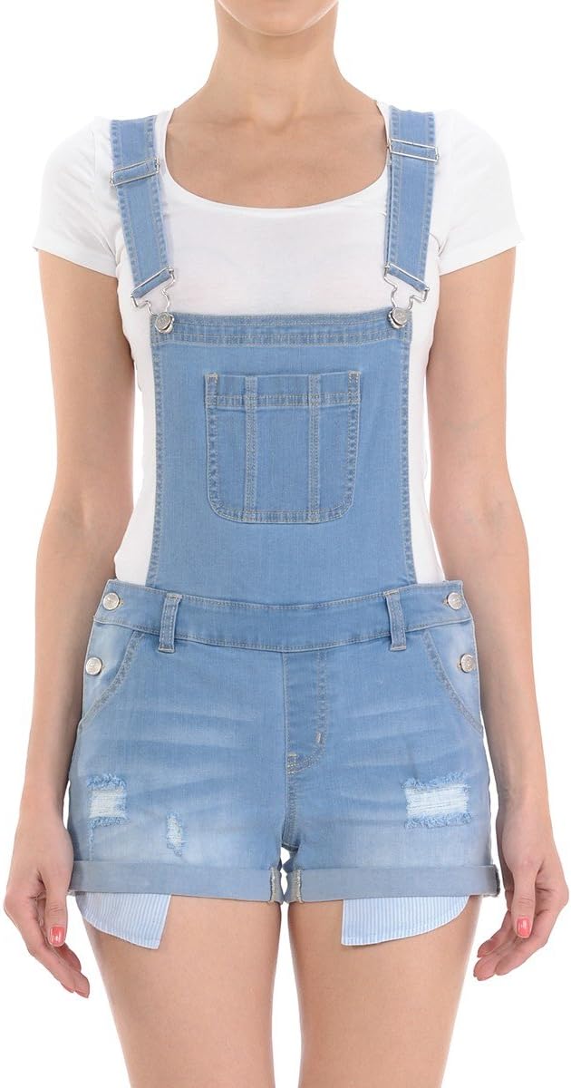 Wax Women's Juniors Cute Denim Overall Shorts
