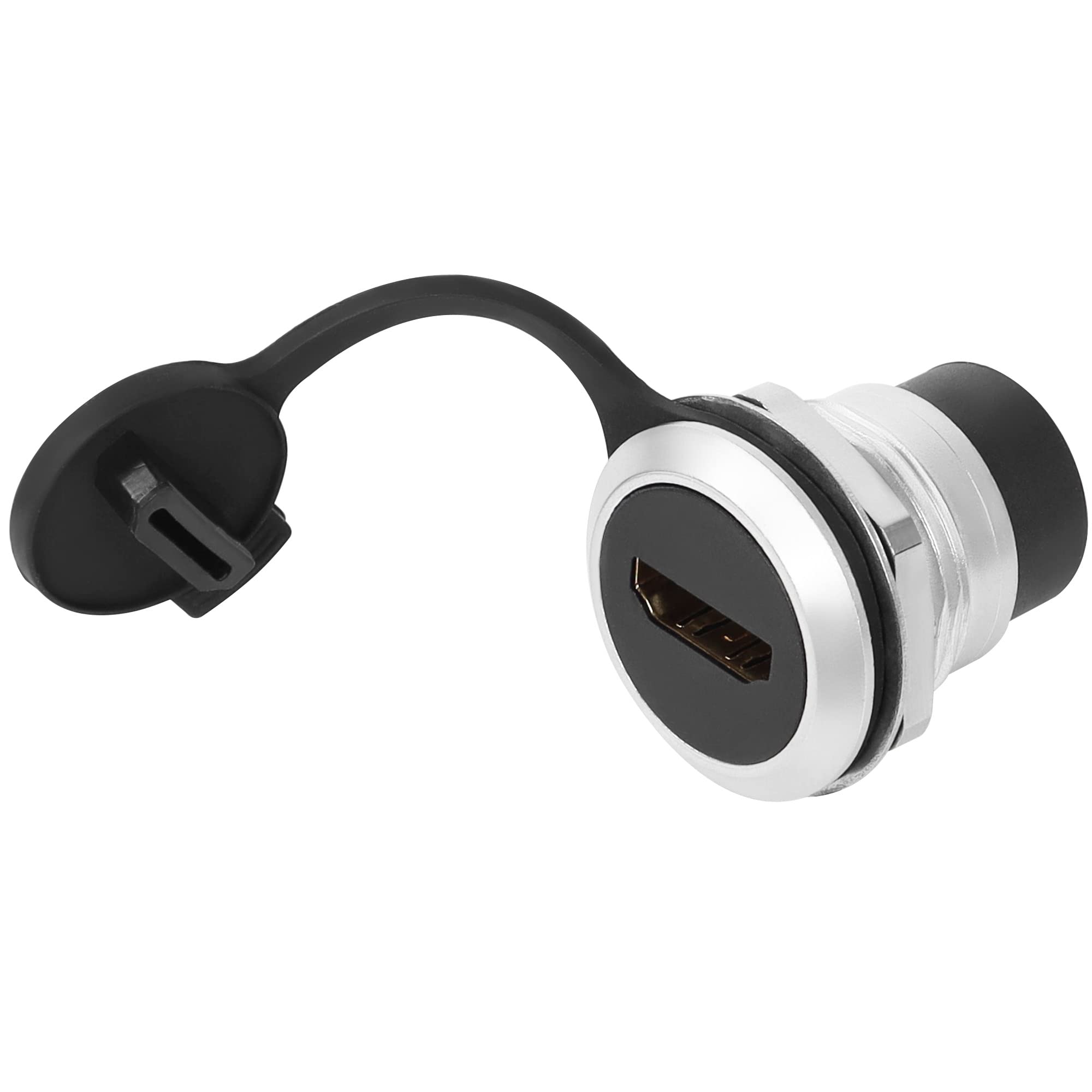 QIANRENON HDMI 2.0 Panel Threaded Fixed Mount Coupler Adapter HDMI Female to Female Recessed Panel Mount Connector 4K@60HZ, Anti-loosening Gasket Dust-proof Cover, for Dashboard or Device panel