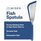 Misen Fish Silicone Spatula - Slotted Turner for Cooking - Perfect for Frying - Heat Resistant - Dishwasher Safe -1mm Thick Flexible Flipper - Soft Silicone Grip Handle for Easy Use