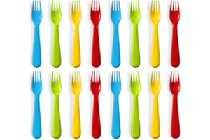 Plaskidy Plastic Toddler Forks - Set of 16 BPA Free/Dishwasher Safe Kids Utensils Brightly Colored Flatware Great for Kids