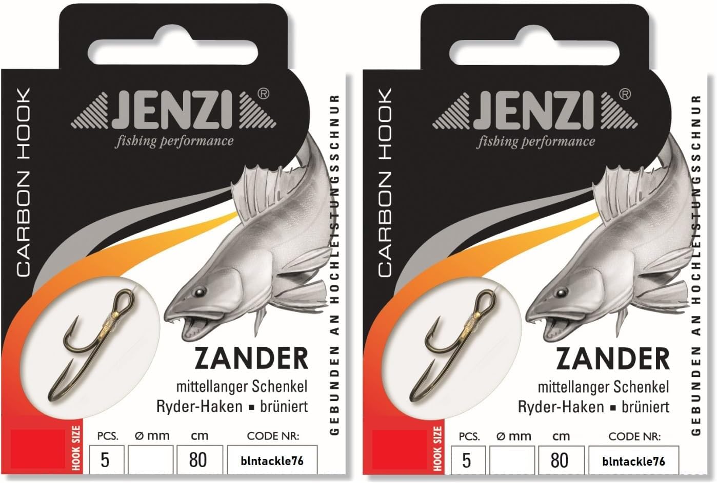 Set: 2 Packs JENZI Tied Zander Hooks (10 Pieces) Mono, 80 cm Zander Leader Mounted Hook Size, 2, 4, 6, 8 + Free Petri Heill Sticker (Hook Size 2), Fishing Accessories