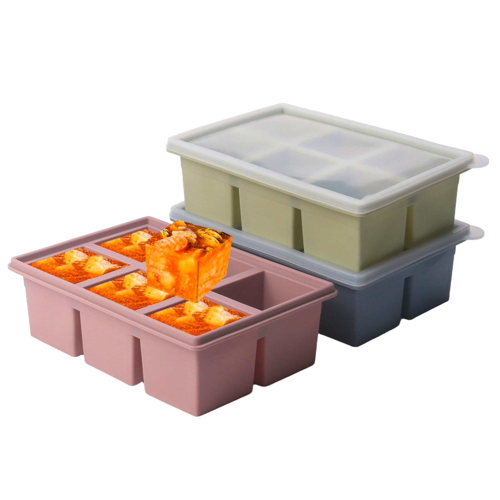 Photo 1 of 1/2 Cup Silicone Freezer Tray With Lid,Silicone Freezer Molds 3-Pack For meal prep & freezing of various sauces and other dishes, makes 18 perfect 1/2 cup portions cubes (Multicolor 3 Pack)