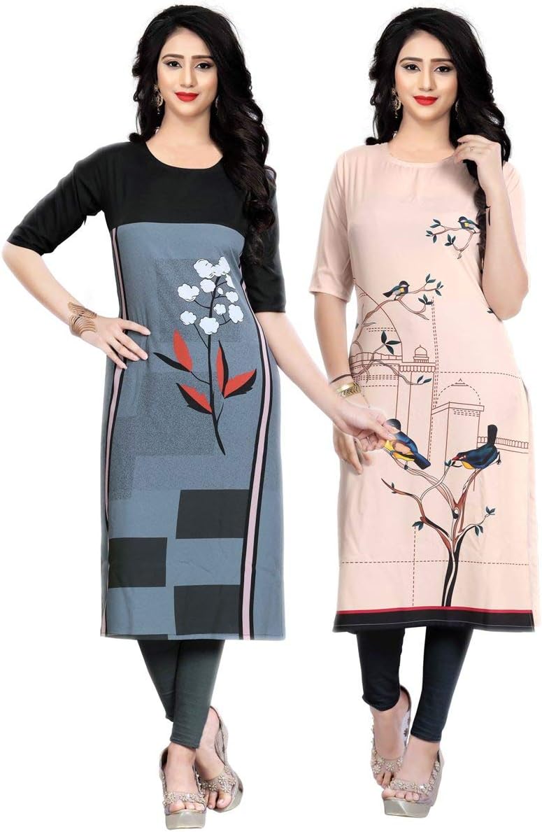 Women's Crepe Stitched Kurta Combo Pack of 2 ()