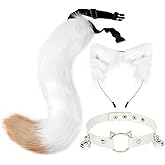 QinRuan Cat Ears and Wolf Fox Animal Tail Cosplay Costume Faux Fur Hair Clip Headdress Halloween Leather Neck Chocker Set