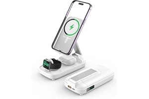 ATEVENSEE BezosMax 5 in 1 Wireless Charging Station with 10000mAh Power Bank Digital Display Automatic Magnetic 20W Fast Charger Station Stand Compatible with iPhone 15/14/13/12 All Series & AirPods & iWatch