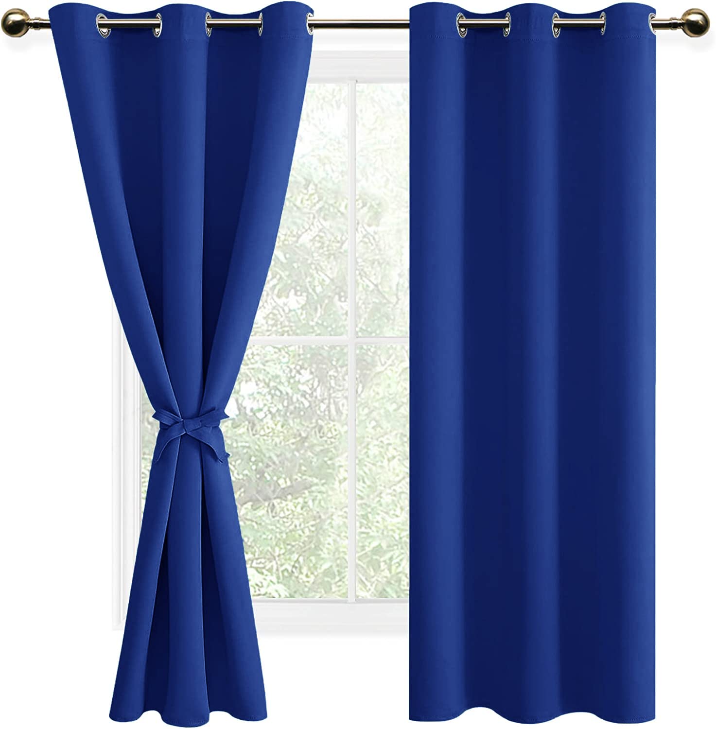 DWCN Blue Blackout Curtains with Tiebacks for Bedroom Thermal Insulated Solid Eyelet Curtains for Living Room,2 Panels,46" Wide x 72" Drop — image 1