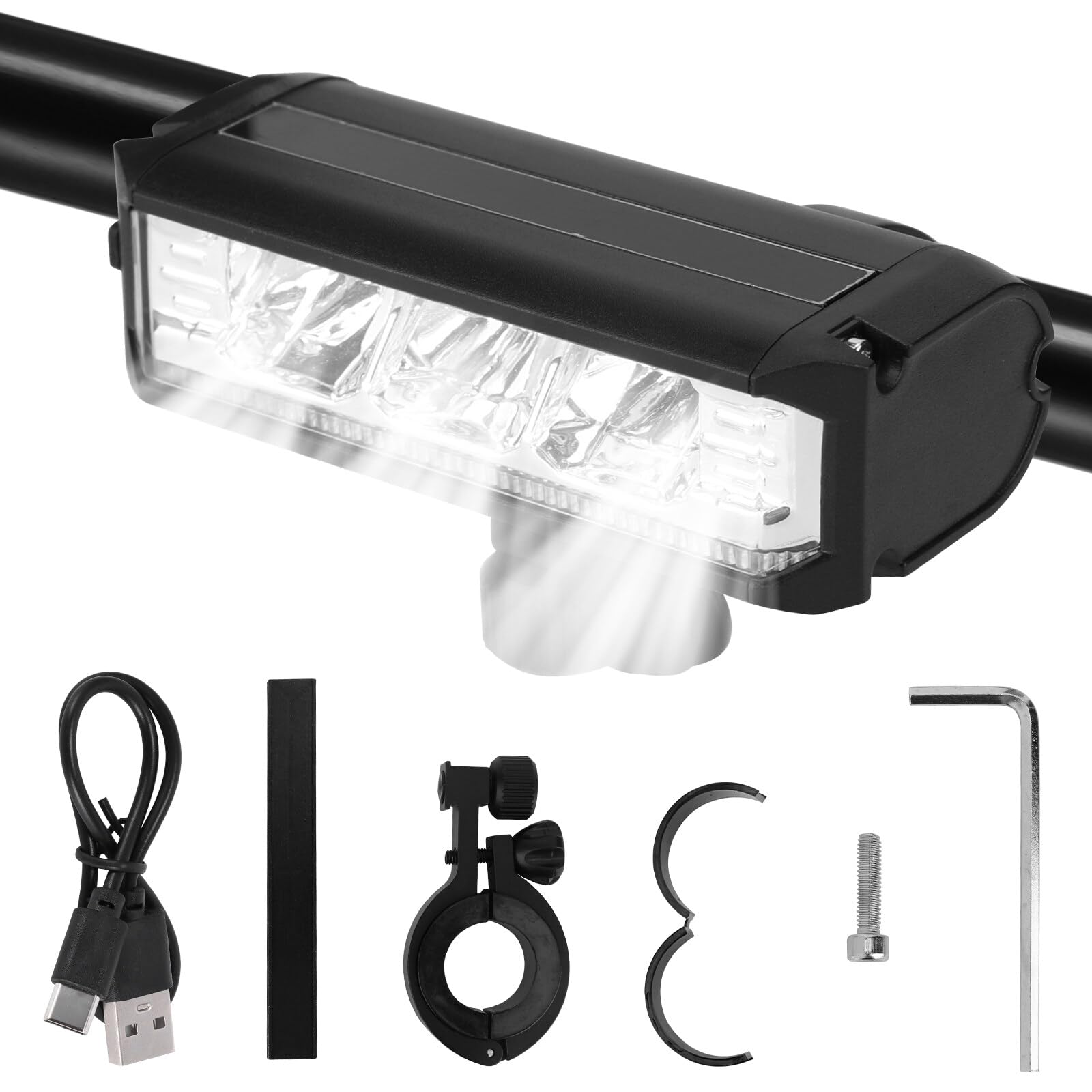 Bike Lights Set USB Rechargeable, 900LM Super Bright Bike Front Light Flashlight 5 Lighting Modes, 2000 mAh Waterproof Bicycle Lights for All Bike Mountain