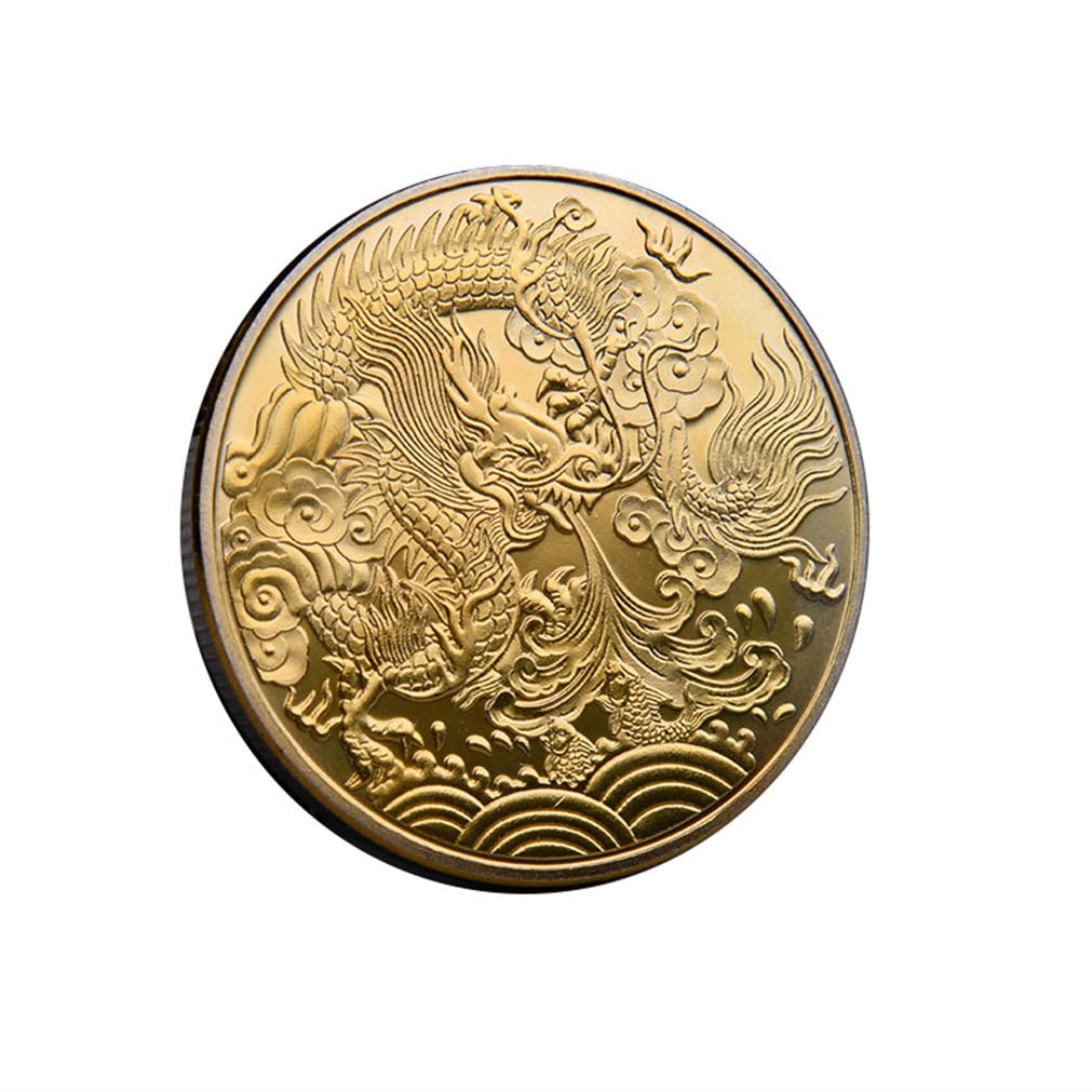 Dragon King Chinese Gold Auspicious Coin - Year of the Dragon Commemorative Cameo Painted Gold Coin