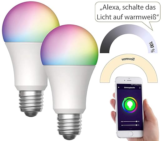 Luminea Home Control Wlan Birne Alexa 2er Set Wlan Led Lampen Fur Amazon Alexa Ga E27 Rgbw 15 W Rgb Led Lampen Amazon De Beleuchtung
