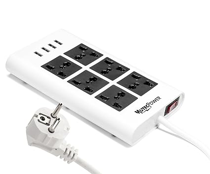 MutecPower flaches 6-Fach universal-Steckdosenleiste mit 4X USB-Ladervorrichtung Ports - 100 V bis 220 V / 250 V und 2500 Wat