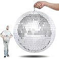 16 Inch Large Mirror Disco Ball Decor, Rotating Hanging Disco Ball for Outdoor DJ Club Party, Weddings, Holiday Decor, Mirror Ball with Hanging Ring