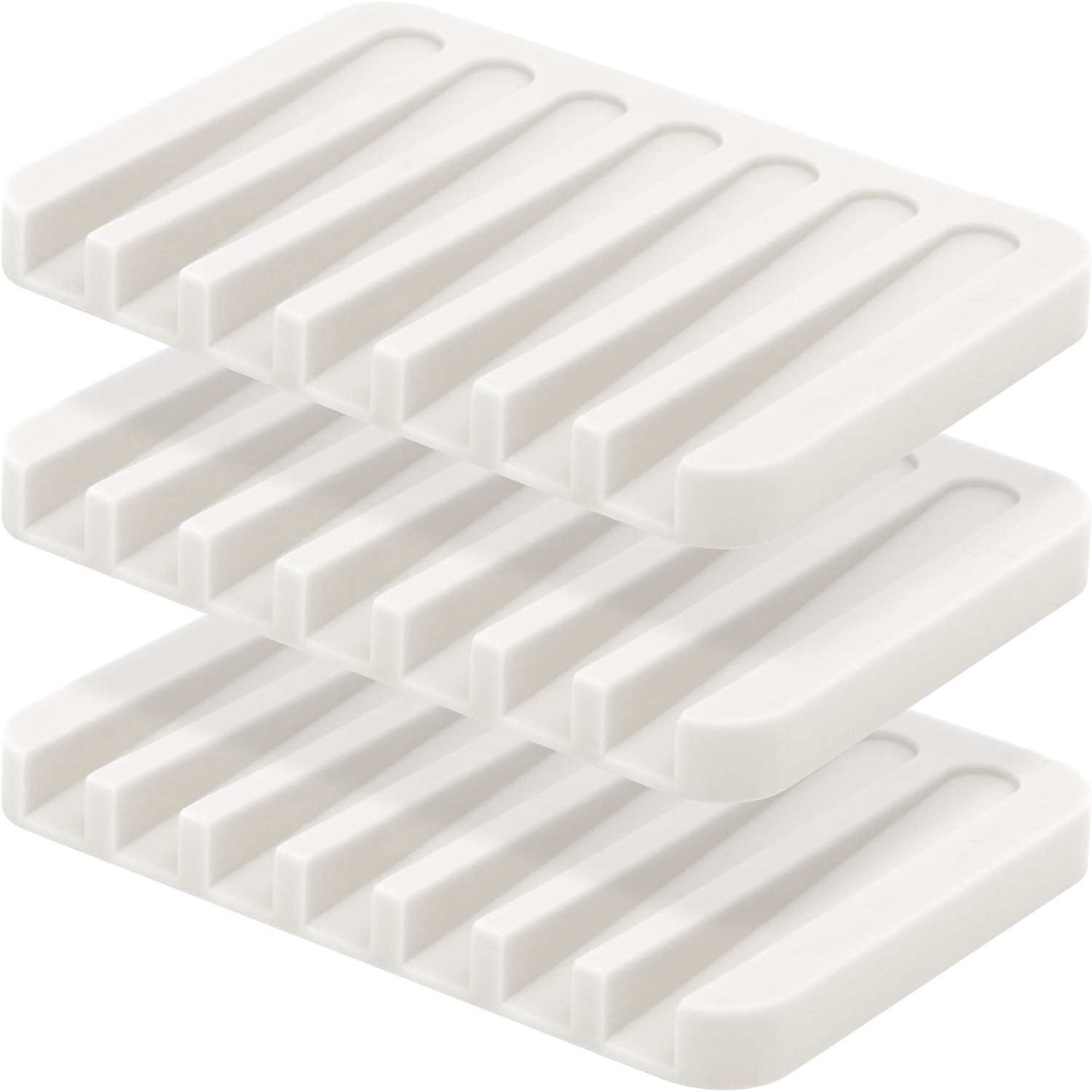 Anwenk Soap Dish Waterfall Soap Saver Soap Tray Soap Holder Drainer for Shower/Bathroom/Kitchen/Counter Top, Keep Soap Bars Dry & Clean, Easy Cleaning, Flexible Silicone - White(Pack of 3)