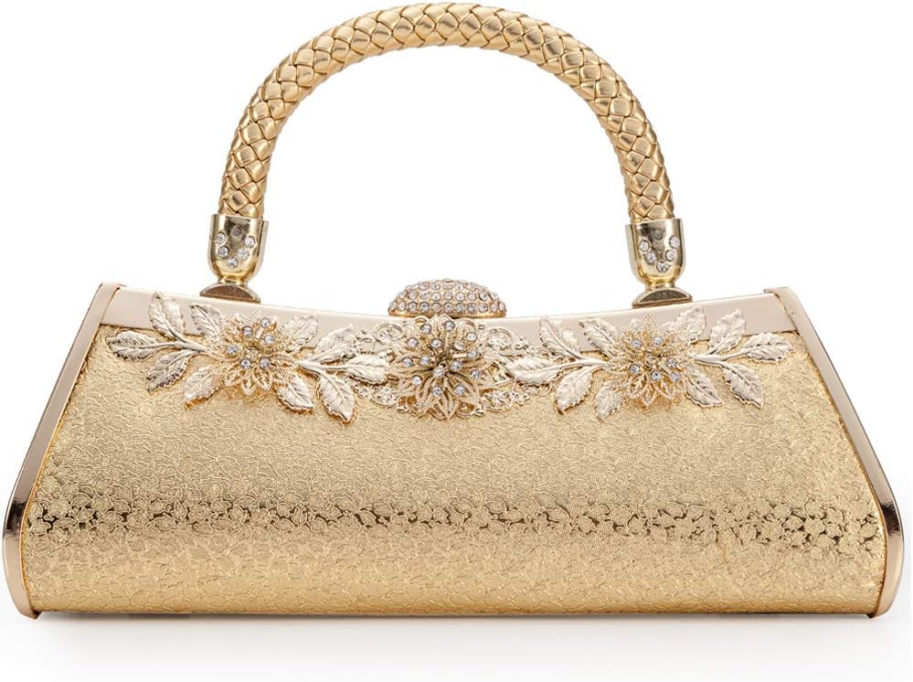 Womans Vintage Evening Clutch Bag Wedding Gold/Sivler Purses Bridal Prom Handbag Party Bags Metal Frame Hard Case (Gold 01)