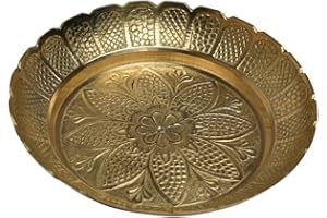 Aditri Creation Decorative Brass Prasad Plate for Pooja Utensils Nakshi Plate Item Articles for Indian Traditional Housewarming Pooja Items Festival Decorations Pooja Kit Home Decor(Size:-6")(Golden)