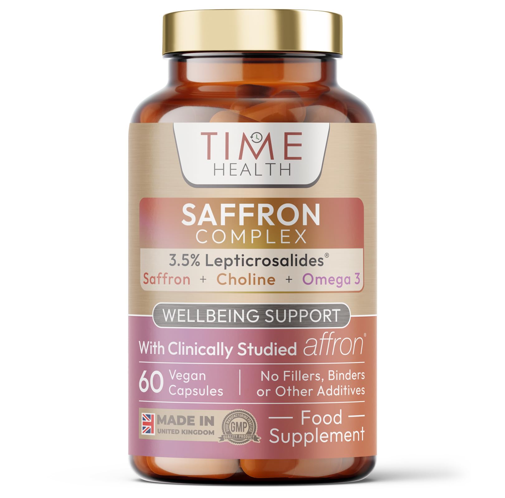Affron® Saffron Complex - Saffron, Choline, Quercetin & Omega 3-3.5% Leptricrosalides® - Contains Crocins, Crocetin and Safranal - 60 Capsules - UK Made - Zero Additives - Vegan - Pullulan