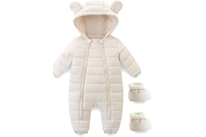 HIKIDO Baby Winter Snowsuit Cute Bear Ears Hooded Romper Toddler Double Zipper Warm Jumpsuit Windproof 0~24M