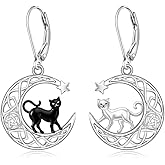 Black Cat Earrings for Women Dangle Halloween Celtic Black Cat Earrings Sterling Silver Animal Jewelry Christmas Birthday Gifts