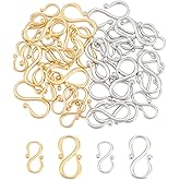 UNICRAFTALE 40Pcs 2 Color 2 Size S-Hook Clasps Stainless Steel Bracelet Clasps Gold Necklace Hook Fastener Clasp S Hook Clasp Connectors S Wire Hooks for Jewelry Making