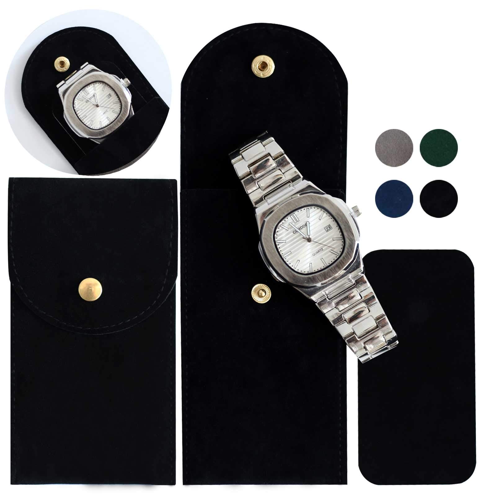 Besforu Watch Travel Case for Men and Women Portable Velvet Watch Pouch Watch Storage Bag and Organizer (4-Black)