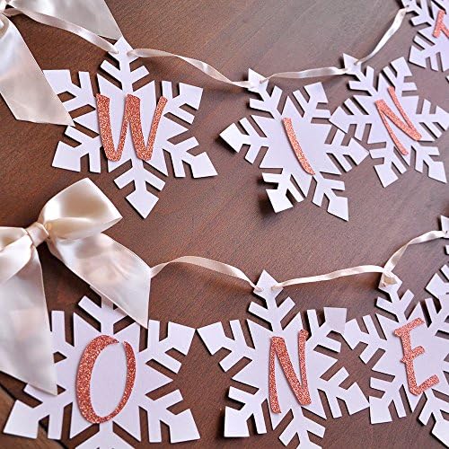 Winter Onederland Snowflake Banner in Ivory and Rose Gold. Snowflake Birthday Banner. Winter Onederland Birthday Decorations.