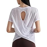 altiland Open Back Slub Workout T Shirt for Woman, Ultra-Light Sheer Quick Dry Athletic Tee Yoga Running Layering Tops