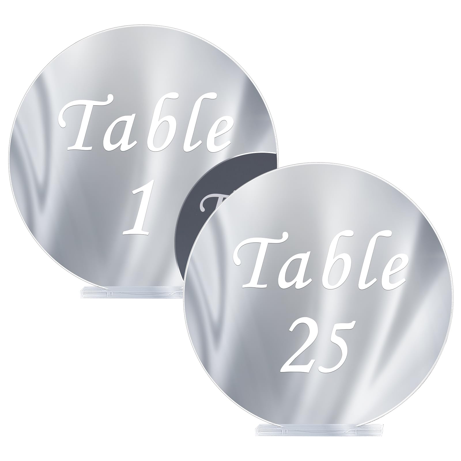 Photo 1 of Hanna Roberts Clear orbicular Table Numbers for Weddings, 6 Inch orbicular Acrylic Table Numbers 1-25 with Acrylic Stands for Centerpieces, Weddings, Parties, Events
