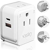 European Plug Travel Adapter Set, Ceptics, Safe Dual USB & USB-C - 2 USA Socket - Compact & Powerful - Use in Germany, France