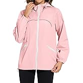 Avoogue Waterproof Jacket with Hood Packable Raincoats for Women Reflective Jacket Windbreaker