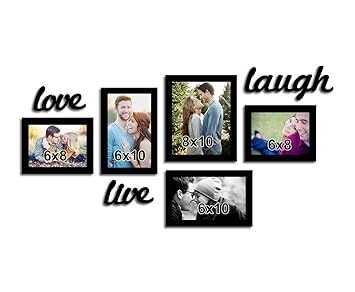 Art Street Live - Love - Laugh Set of 5 Black Individual Wall Photo Frame with MDF Plaque