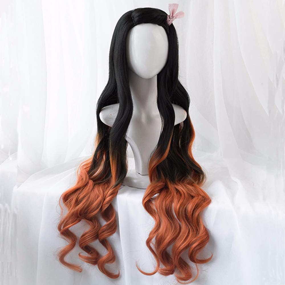 Topcosplay Cosplay Wigs Black Orange Wig Long Halloween Costume Wigs, Kamado Nezuko - Image 4
