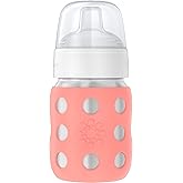 Lifefactory 8-Ounce Stainless-Steel Vacuum-Insulated Wide-Neck Baby Bottle with Sippy Nipple, Cantaloupe, LS2251WCA4